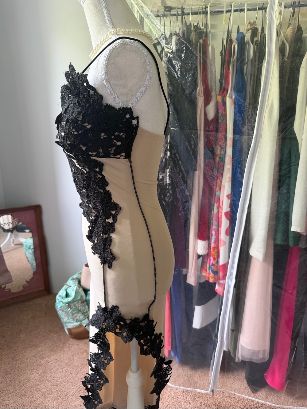 Micas asymmetrical tan and black dress - Picture 4 of 8